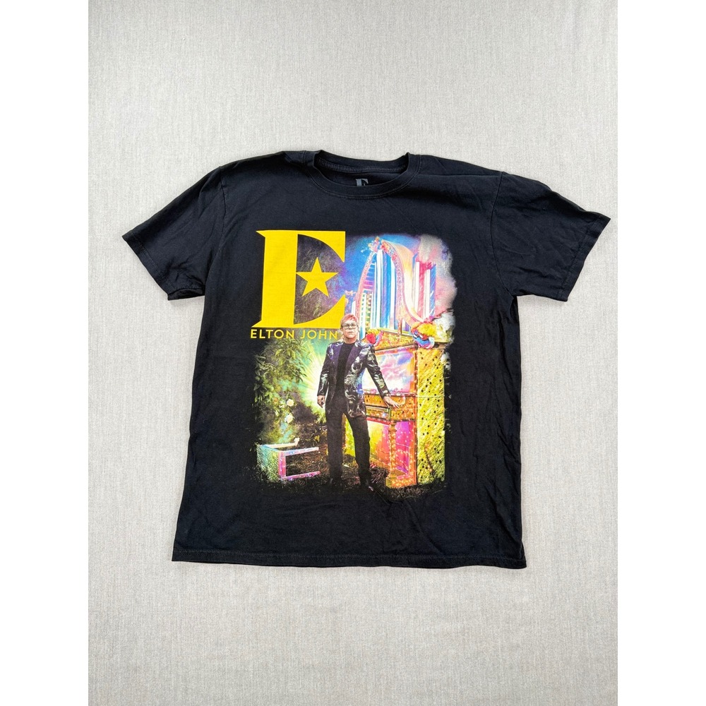 Elton John 2018 Graphic T-Shirt Mens Large Black Cotton Rocketman Tour Concert